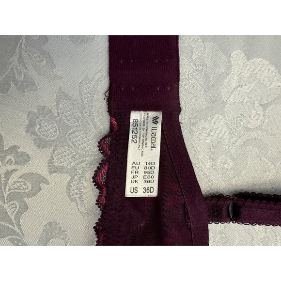 Wacoal Size 36D Fire And Lace Scallop Trim Bra 851252 Purple Pink sheer - Picture 7 of 7